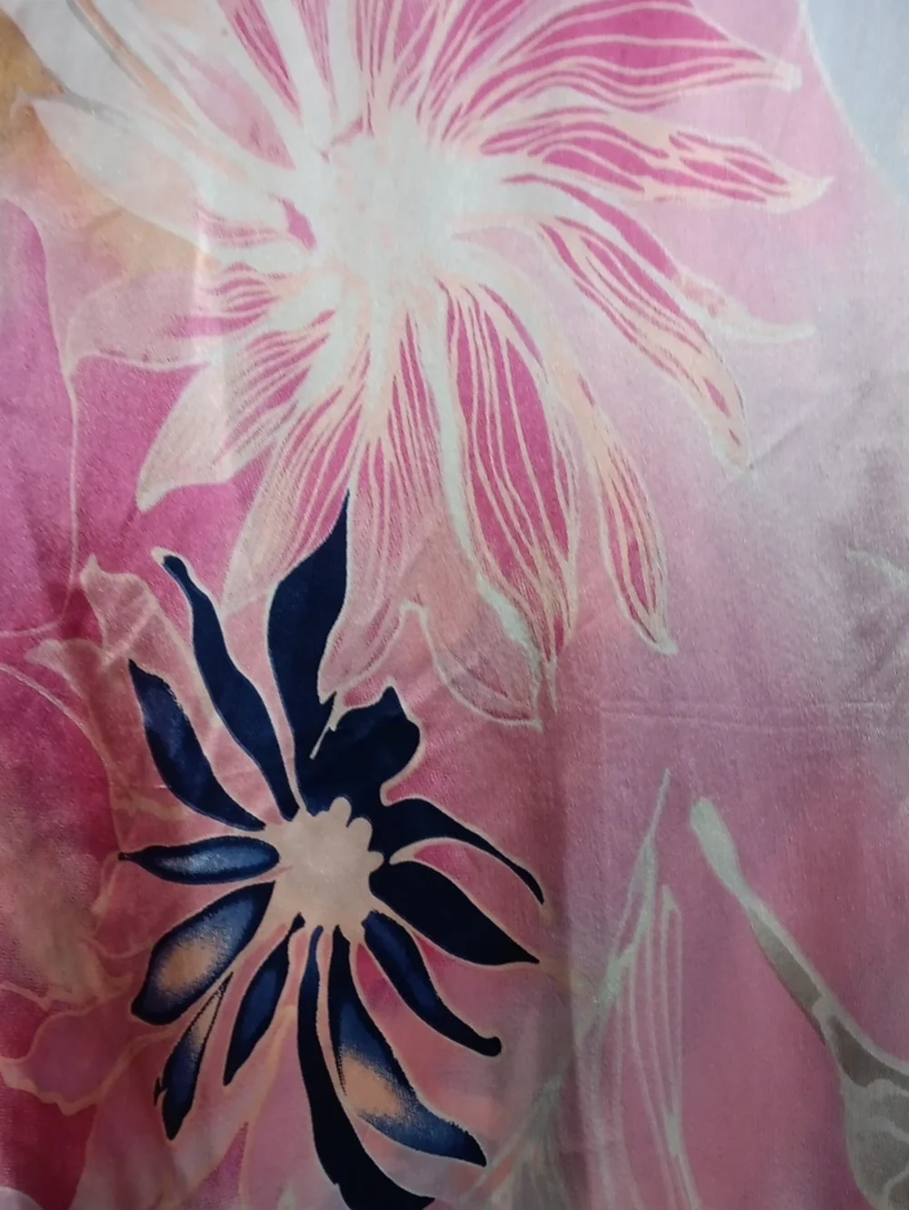 Xiuniang Womens Large 100% Silk Scarf Pink Blue Floral